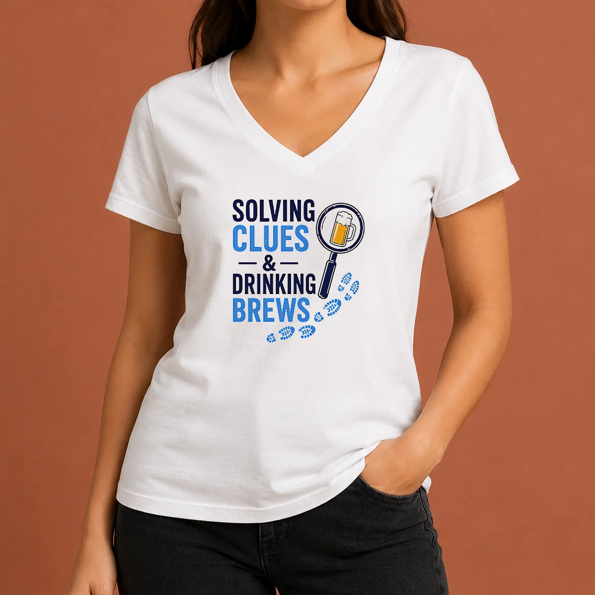 Original Solving Clues And Drinking Brews V-Neck Shirt Original Solving Clues And Drinking Brews V-Neck Shirt