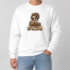Original Vintage Funny Halloween Skeleton Girl Coffee Sweater
