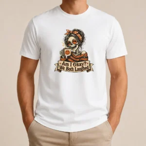 Original Vintage Funny Halloween Skeleton Girl Coffee