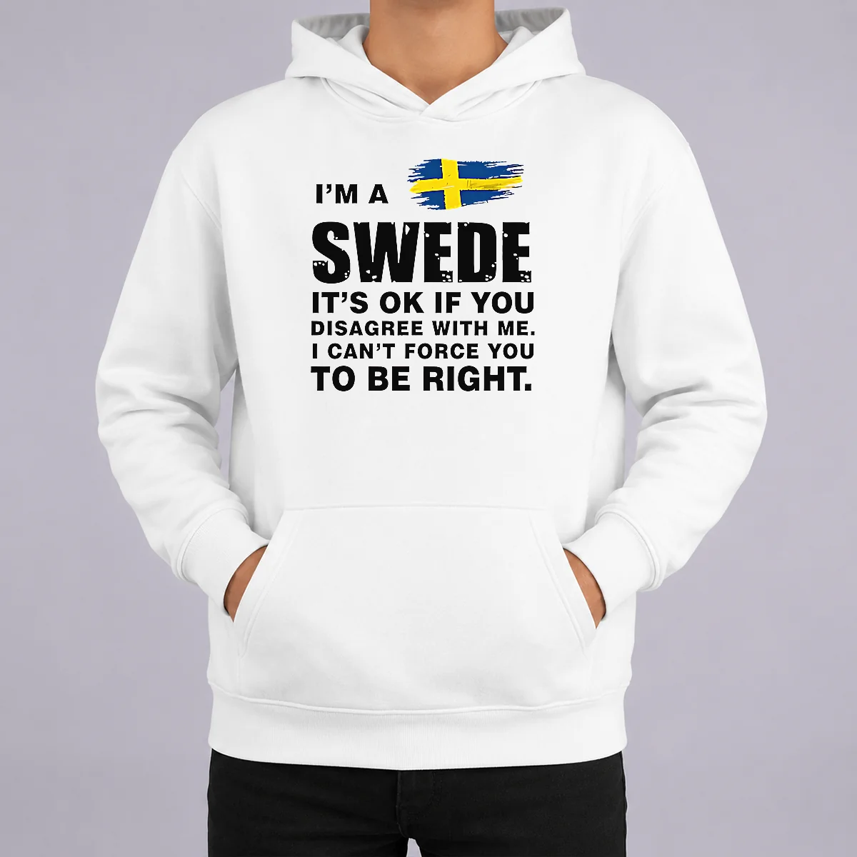 Premium I'M A Swede It'S Ok If You Disagree With Me I Can'T Force You To Be Right Hoodie Premium I'M A Swede It'S Ok If You Disagree With Me I Can'T Force You To Be Right Hoodie in dark color, front view with printed text