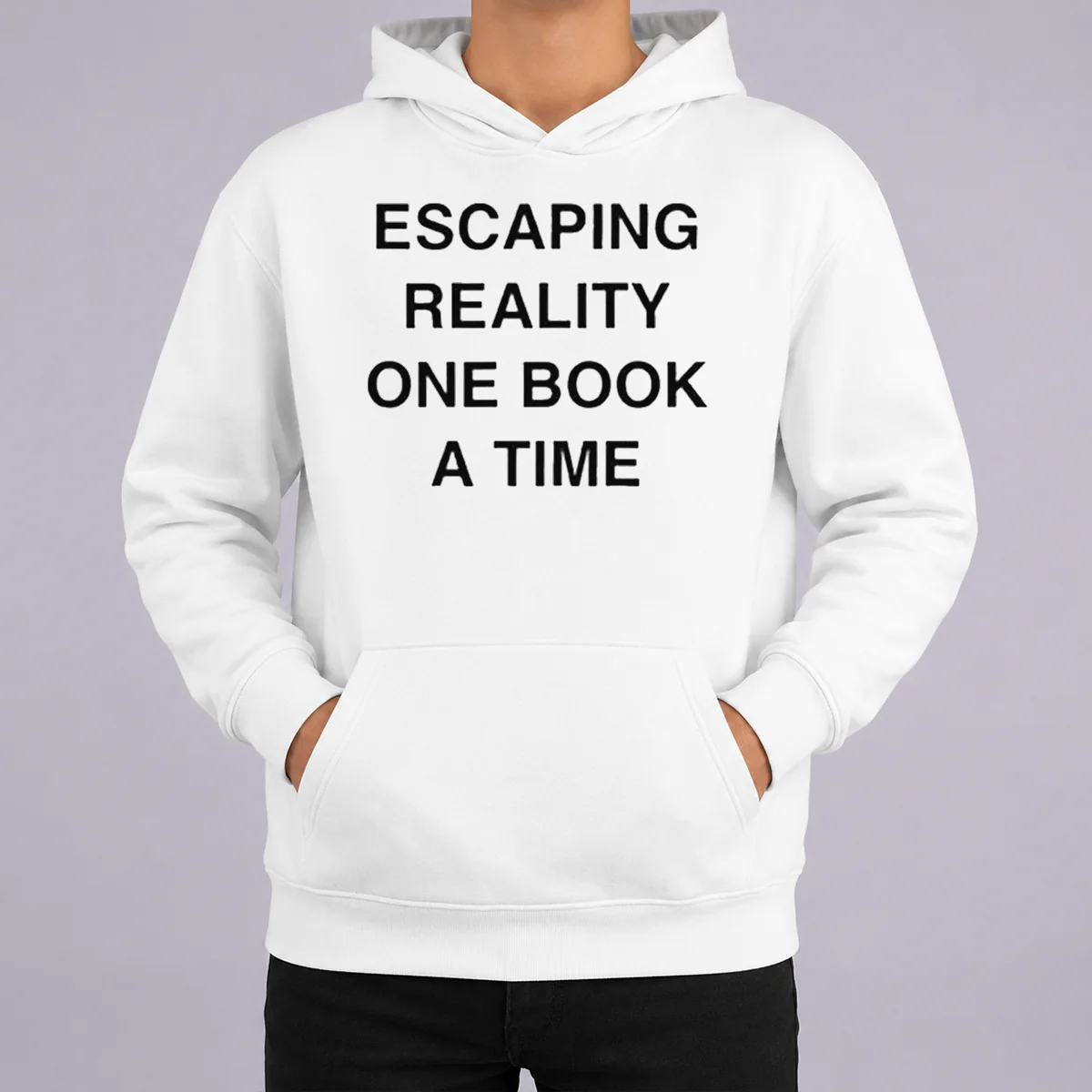 Premium Original Escaping Reality One Book A Time Hoodie Premium Original Escaping Reality One Book A Time Hoodie in charcoal gray with front pocket and adjustable hood