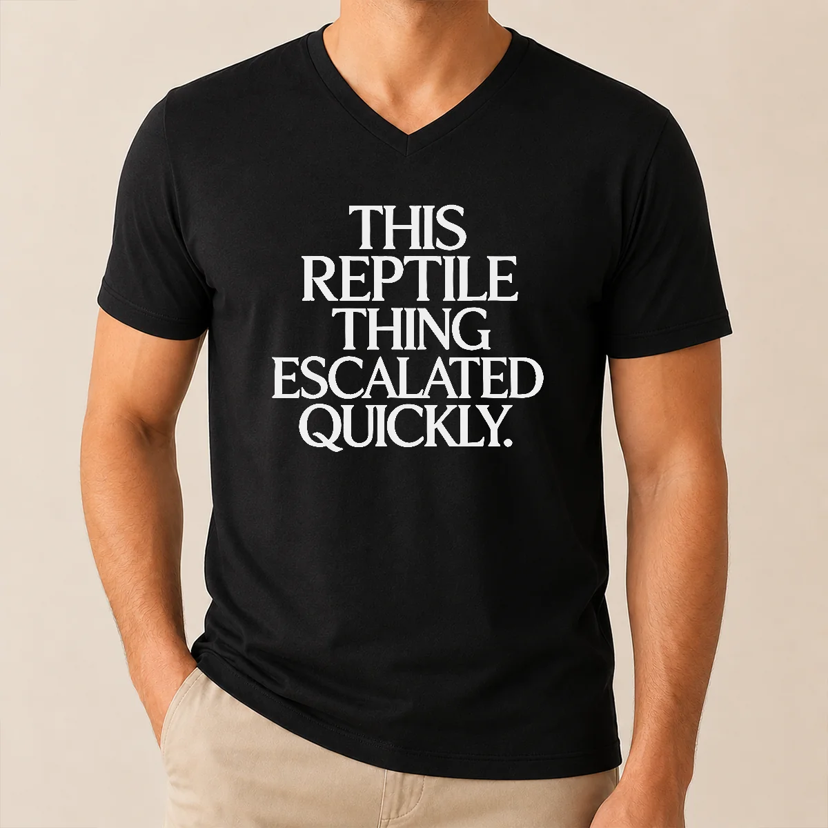 Premium This Reptile Thing Escalated Quickly V-Neck Shirt Premium This Reptile Thing Escalated Quickly V-Neck Shirt