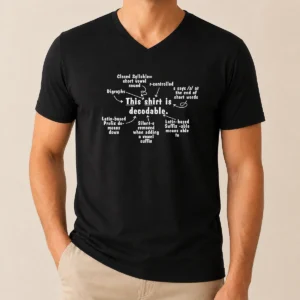 Premium This Shirt Is Decodable Educational Linguistics Chart V Neck Shirt showing front design on a fitted V neck garment
