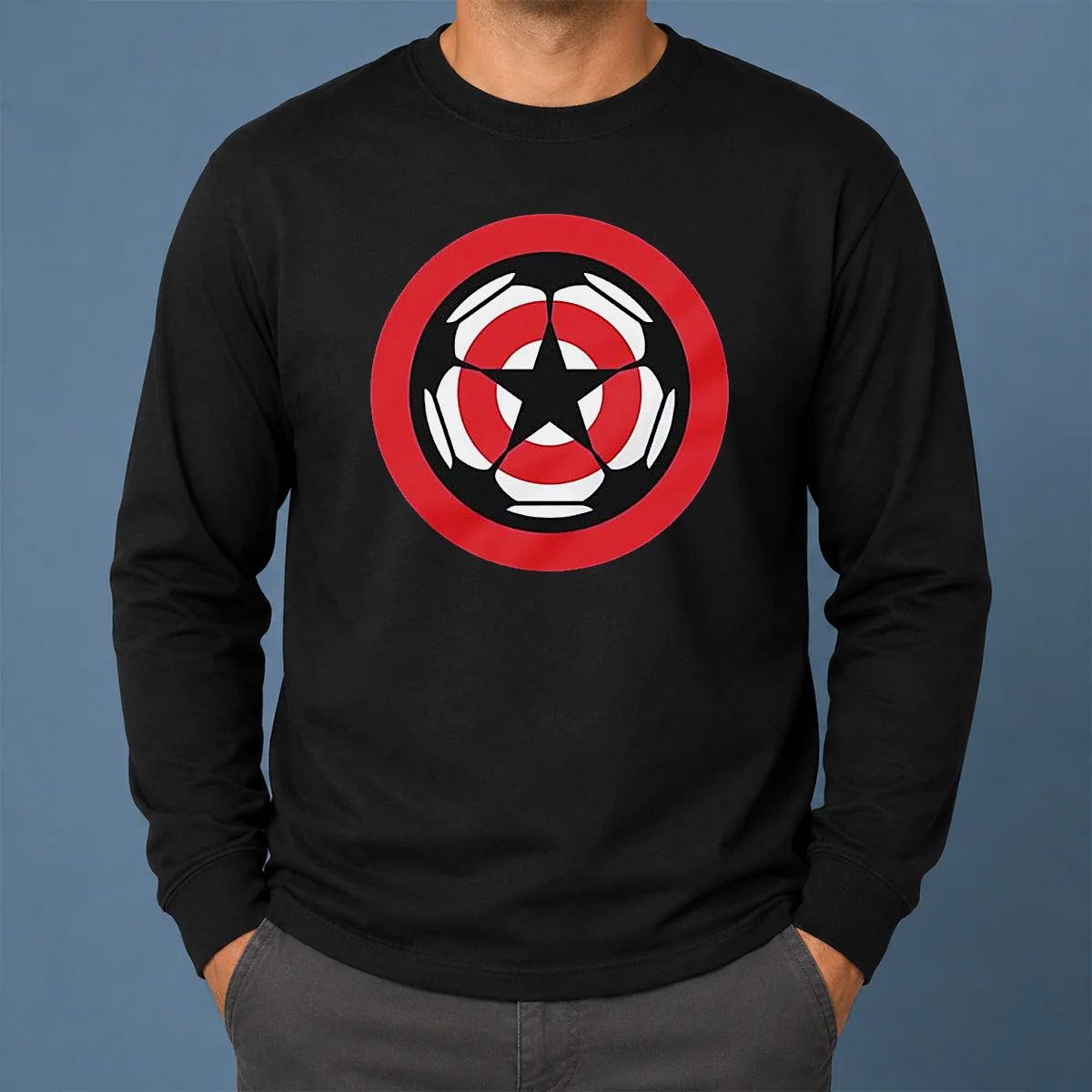Pretty Captain America Marvel Cinematic Universe UEFA Champions Long Sleeve Shirt Pretty Captain America Marvel Cinematic Universe UEFA Champions Long Sleeve Shirt