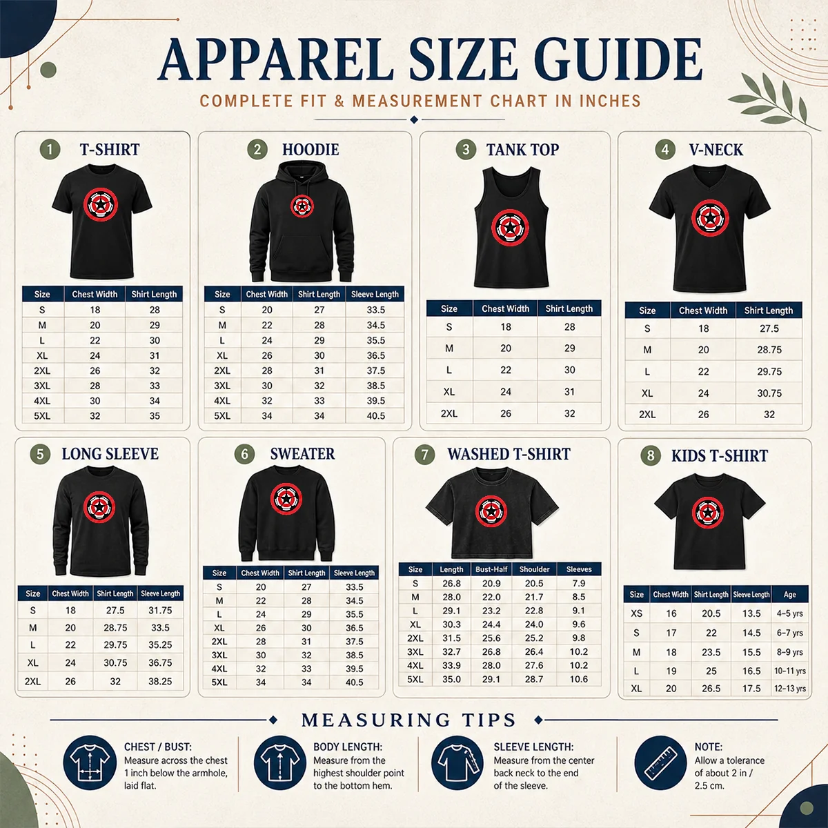 Pretty Captain America Marvel Cinematic Universe UEFA Champions Size Chart Size chart for Pretty Captain America Marvel Cinematic Universe UEFA Champions showing measurements in inches and cm