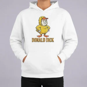 Pretty Donald Dick Parody Hoodie in black, featuring bold graphic print on front, displayed on a front-facing view