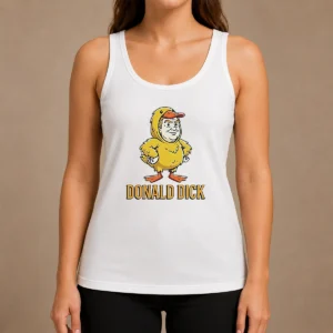 Pretty Donald Dick Parody Tank Top featuring bold graphic print on lightweight sleeveless cotton fabric