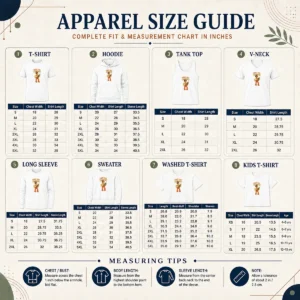 Size chart for Pretty First Day Survival Teacher Vintage showing measurements in inches and cm
