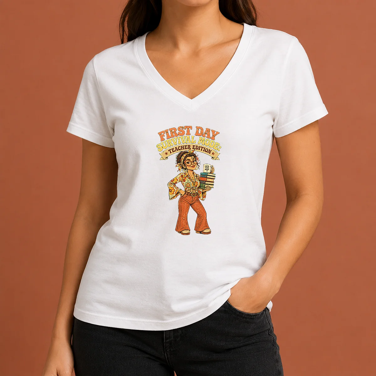 Pretty First Day Survival Teacher Vintage V-Neck Shirt Pretty First Day Survival Teacher Vintage V-Neck Shirt