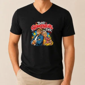 Pretty Hot Grandparents Day Best Grandparents Ever Graffiti V Neck Shirt in soft fabric with colorful graffiti text print