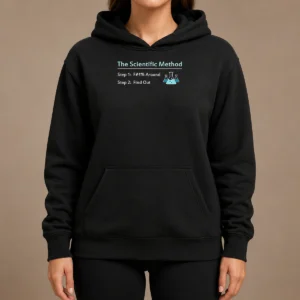 Pretty Hot The Scientific Method Step 1 F Around Step 2 Find Out Hoodie in black with bold white text on front