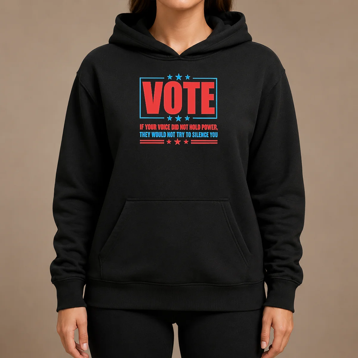 Pretty Hot Vote If Your Voice Did Not Hold Power Hoodie Pretty Hot Vote If Your Voice Did Not Hold Power Hoodie in black, front view with bold white text design