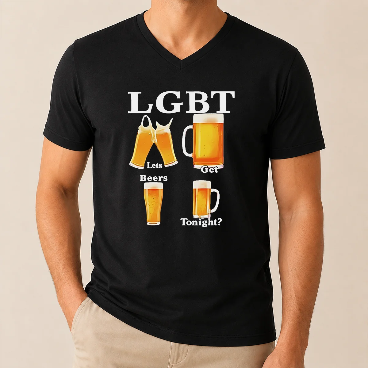 Pretty LGBT Lets Get Beers Tonight V-Neck Shirt Pretty LGBT Lets Get Beers Tonight V-Neck Shirt