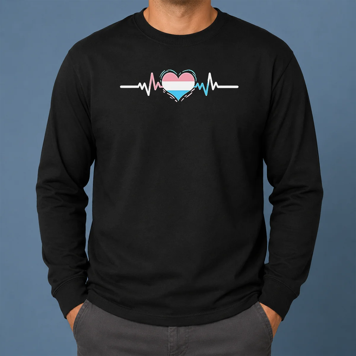 Pretty Premium Transgender Pride Flag Heart Heartbeat Line Long Sleeve Shirt Pretty Premium Transgender Pride Flag Heart Heartbeat Line Long Sleeve Shirt displaying vibrant pride colors on a comfortable long sleeve garment