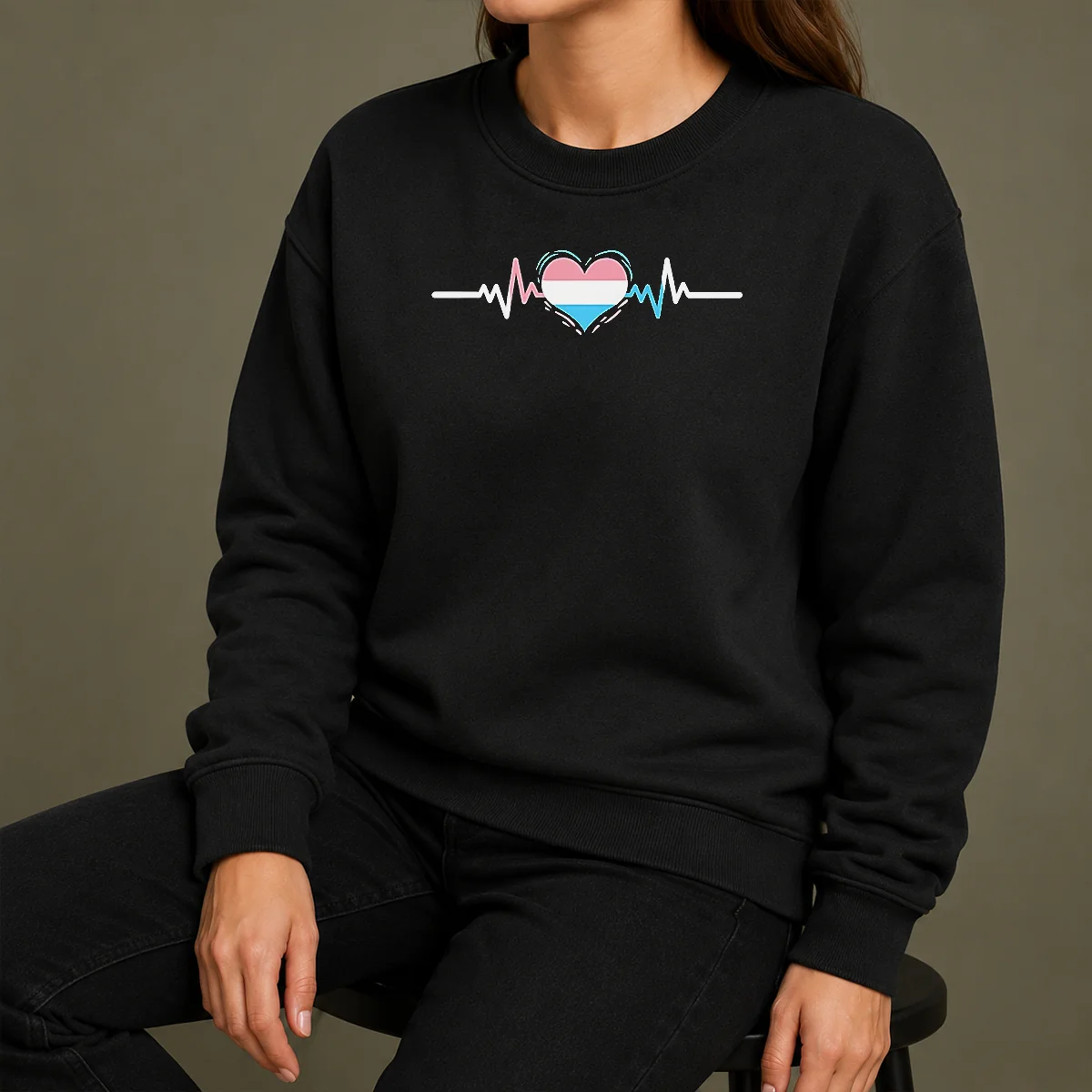 Pretty Premium Transgender Pride Flag Heart Heartbeat Line Sweater Pretty Premium Transgender Pride Flag Heart Heartbeat Line Sweater