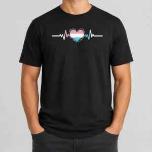 Pretty Premium Transgender Pride Flag Heart Heartbeat Line t shirt in a classic fit, displayed on a white background