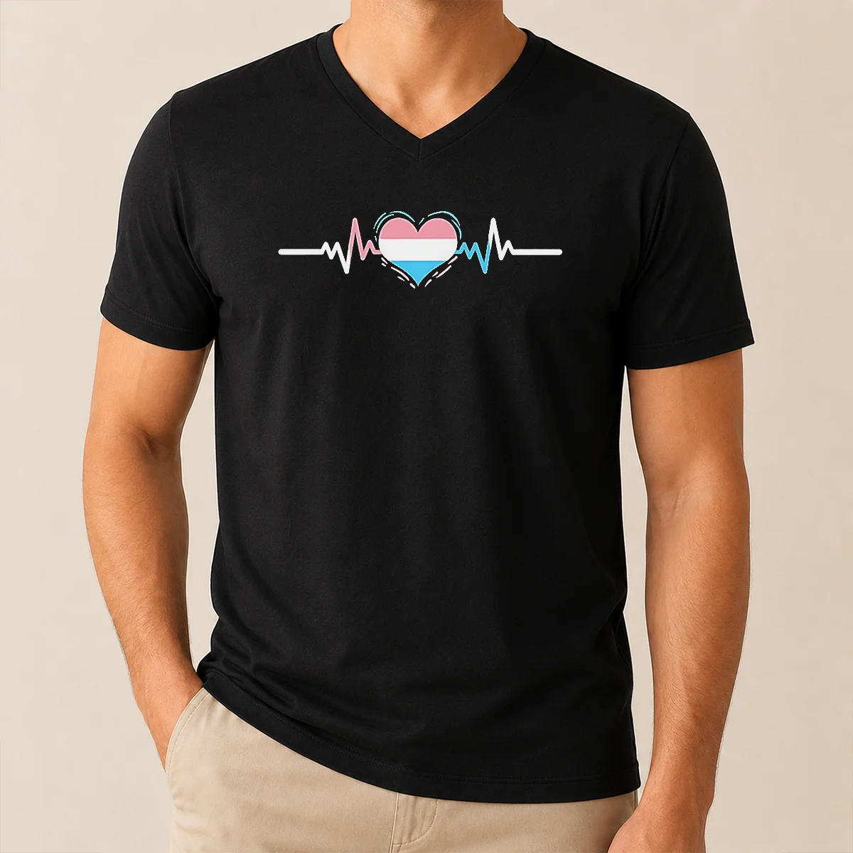 Pretty Premium Transgender Pride Flag Heart V-Neck Shirt Pretty Premium Transgender Pride Flag Heart V-Neck Shirt