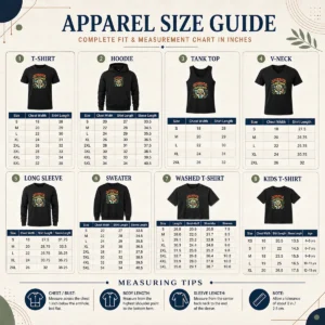 Size chart for Pretty Science Is My Superpower Vintage with measurements in inches and cm