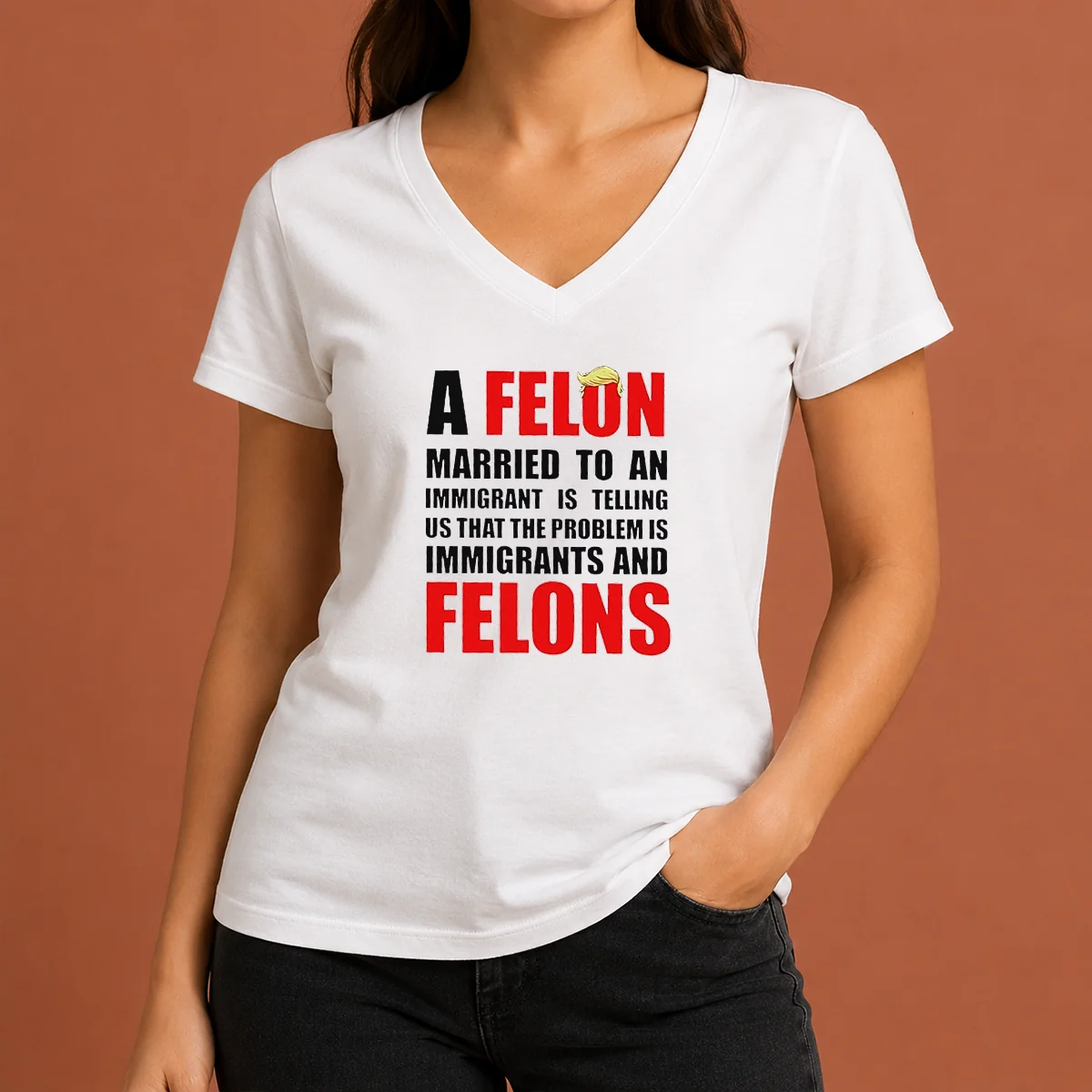 Pretty Trump Hair A Felon Married V-Neck Shirt Pretty Trump Hair A Felon Married V-Neck Shirt