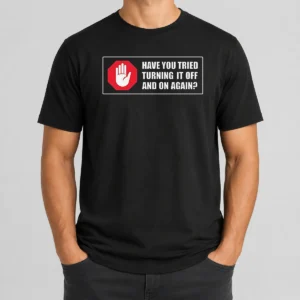 Pretty Turn It Off And On t shirt in classic fit with bold text design on front, white cotton fabric