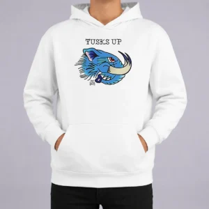 Pretty Tusks Up Blue Boar Head By Ghou Viscera hoodie in navy blue with bold graphic print on front