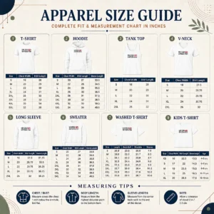 Size chart for Pretty United Against Antisemitism UK Flag Anti Hate with measurements in inches and cm