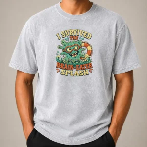 Pretty Vintage Brain Eater Splash Survivor Retro Washed T-Shirt