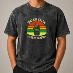 Pretty Walkie Calls Are My Cardio Geek Washed T Shirt, soft washed cotton tee with graphic print