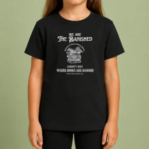 Pretty We Are The Banished Rutherford County Library Alliance Stack Of Books Kids T Shirt in vibrant colors, short-sleeve cotton tee for children