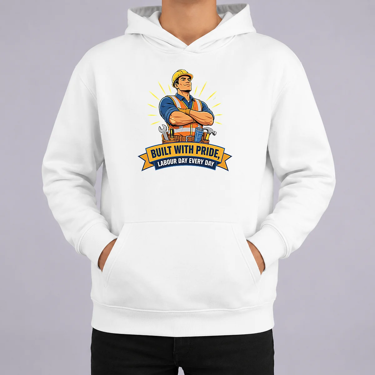 Top Hot Labour Day Proud Worker Vector Hoodie Top Hot Labour Day Proud Worker Vector Hoodie in charcoal gray, featuring bold Labour Day graphic on front