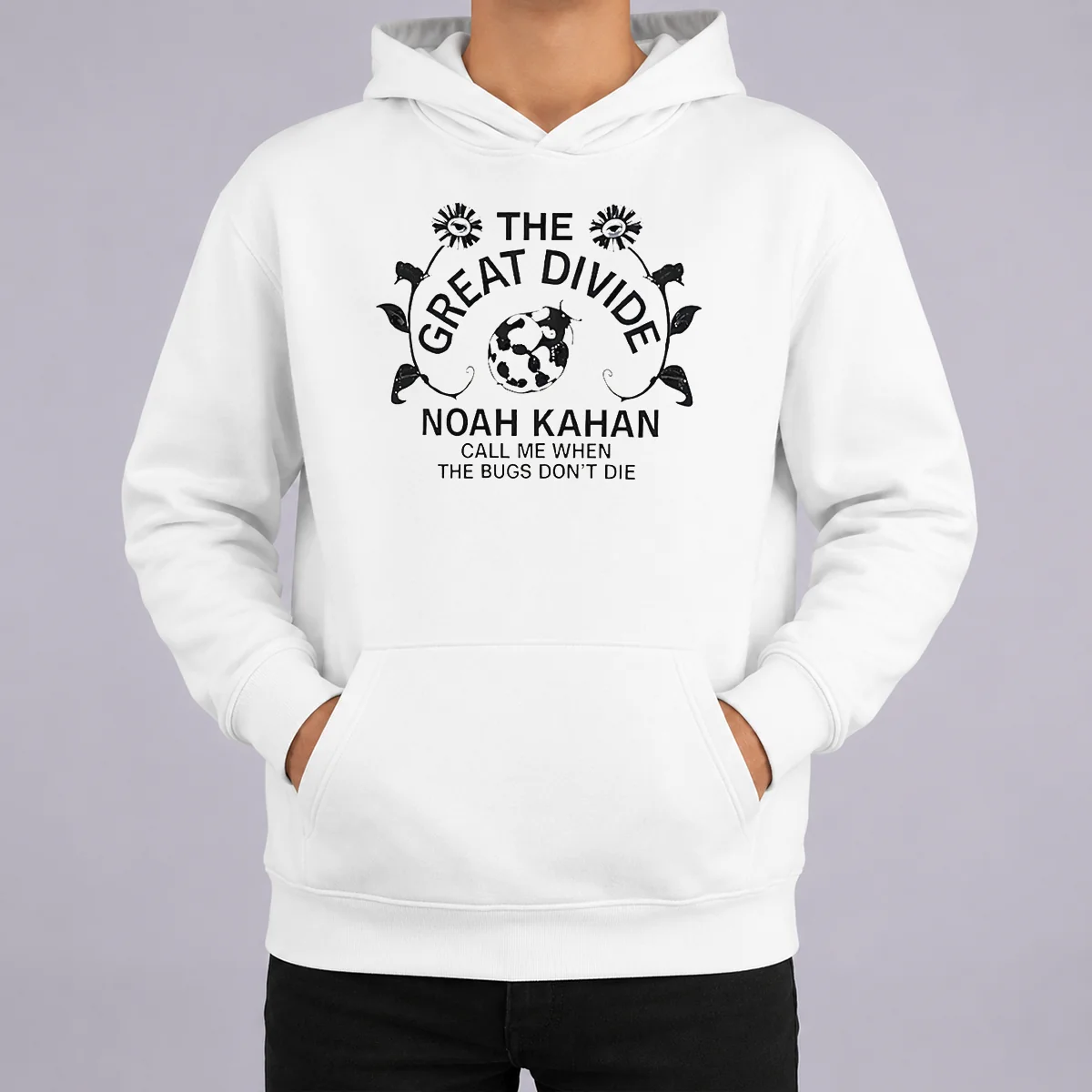 Top Noah Kahan The Great Divide Tour Concert Call Me When The Bugs Dont Die Hoodie Top Noah Kahan The Great Divide Tour Concert Call Me When The Bugs Dont Die hoodie in black with front graphic print