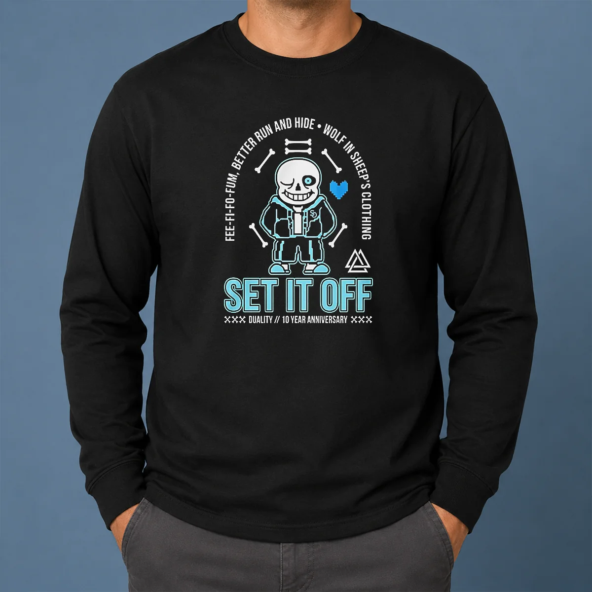Top Set It Off Duality 10 Year Anniversary Undertale Sans Skeleton Long Sleeve Shirt Top Set It Off Duality 10 Year Anniversary Undertale Sans Skeleton Long Sleeve Shirt