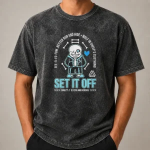 Top Set It Off Duality 10 Year Anniversary Undertale Sans Skeleton Washed T-Shirt