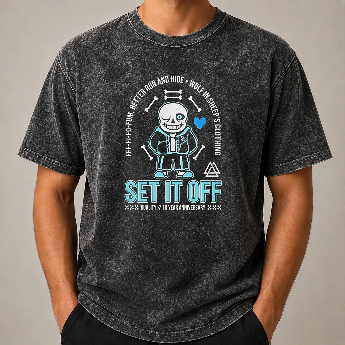 Top Set It Off Duality 10 Year Anniversary Undertale Sans Skeleton Washed T Shirt Top Set It Off Duality 10 Year Anniversary Undertale Sans Skeleton Washed T-Shirt