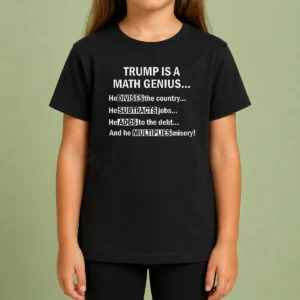 Top Trump Is A Math Genius Divides Subtracts Adds And Multiplies Political Satire Kids T-Shirt
