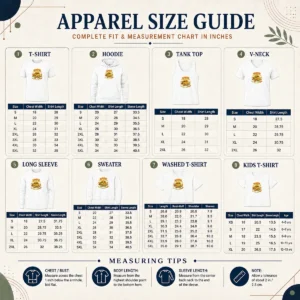 Size chart for Awesome Pretty Summer Bank Holiday Vintage Chill Sun with measurements in inches and cm to help choose the right fit