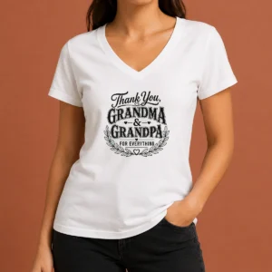 Funny Official Grandparents Day Thank You With Line Art Typography V-Neck Shirt