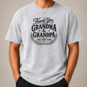 Funny Official Grandparents Day Thank You With Line Art Typography Washed T-Shirt