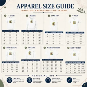 Size chart for Funny Top Summer Bank Holiday Pixel Chillout with measurements in inches and cm to help choose the right fit