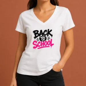 Good Pretty Brush Script Back To School Yellow Outline V-Neck Shirt