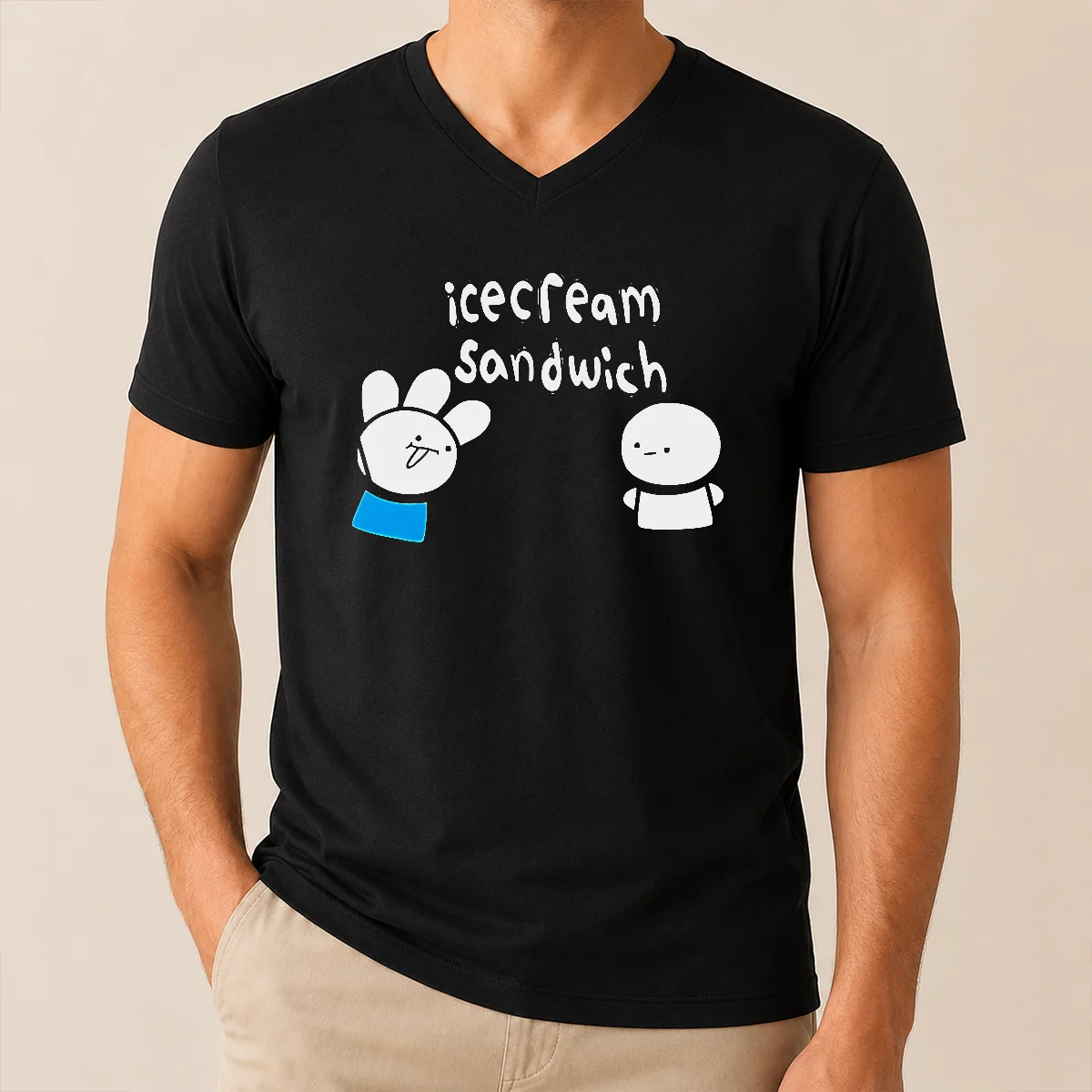Happy Good Icecream Sandwich Characters Youtube V-Neck Shirt Happy Good Icecream Sandwich Characters Youtube V-Neck Shirt