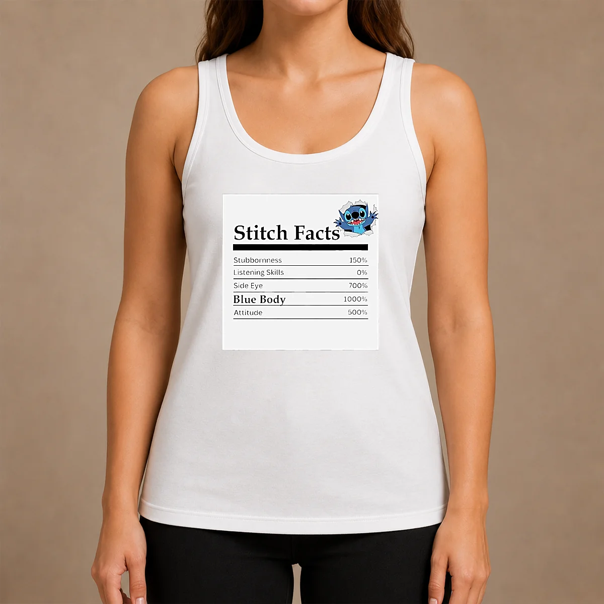 Hot Original Stitch Facts Stubbornness Listening Skills Side Eye Blue Body Attitude Tank Top