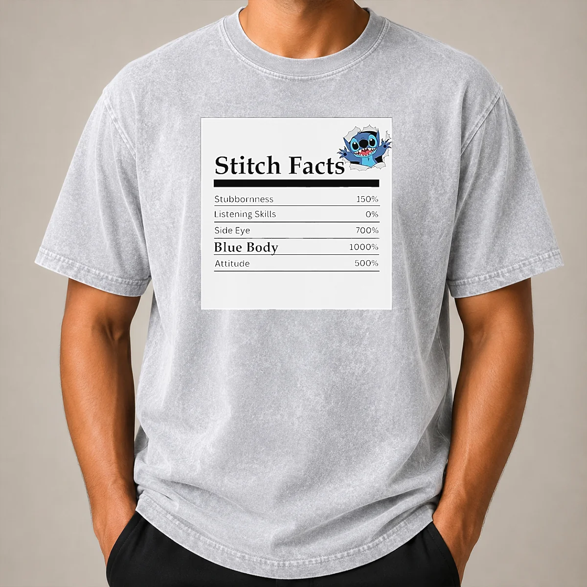 Hot Original Stitch Facts Stubbornness Listening Skills Side Eye Blue Body Attitude Washed T-Shirt