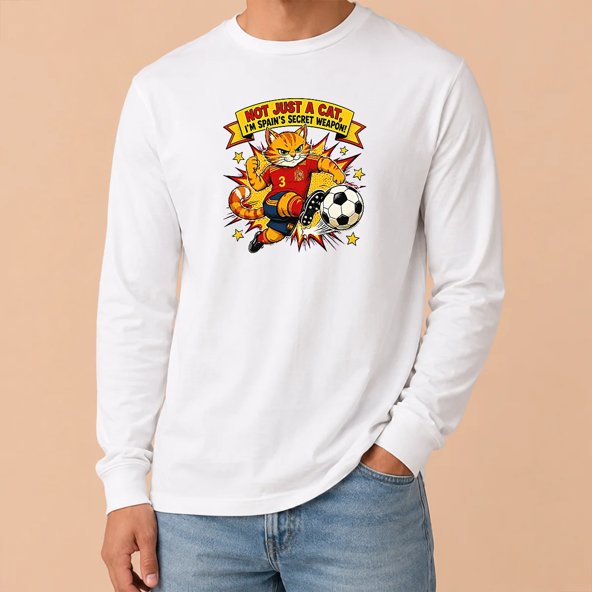 Hot Pretty Spain Soccer Cat Meme Comic Funny Football Humor Long Sleeve Shirt Hot Pretty Spain Soccer Cat Meme Comic Funny Football Humor Long Sleeve Shirt