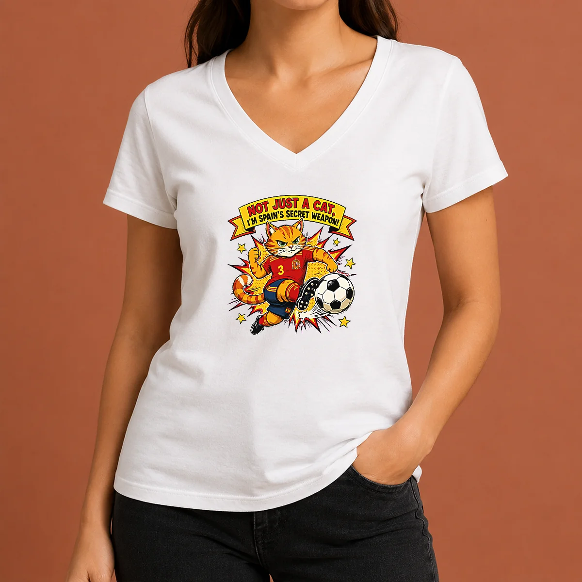 Hot Pretty Spain Soccer Cat Meme V-Neck Shirt Hot Pretty Spain Soccer Cat Meme V-Neck Shirt