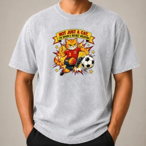 Hot Pretty Spain Soccer Cat Meme Comic Funny Football Humor Washed T-Shirt