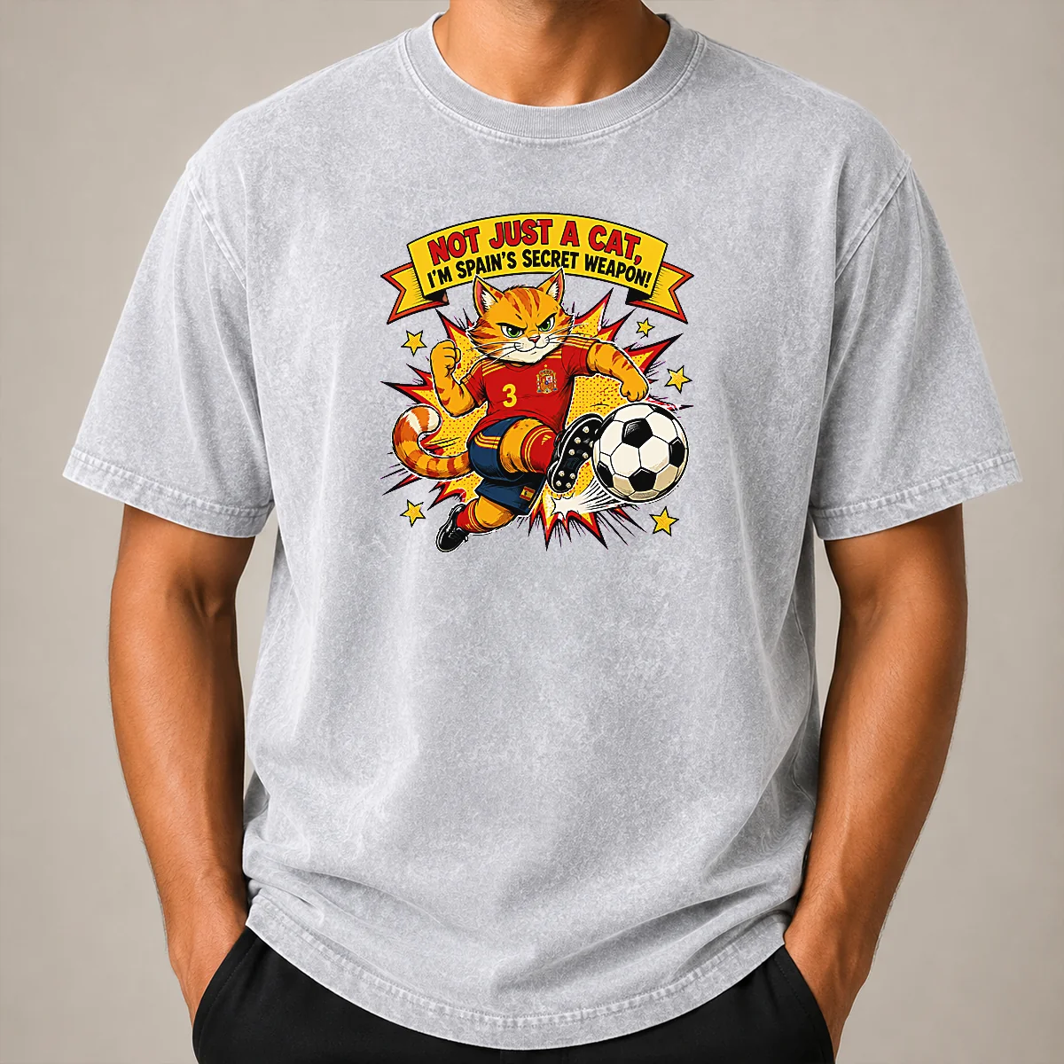 Hot Pretty Spain Soccer Cat Meme Comic Funny Football Humor Washed T Shirt Hot Pretty Spain Soccer Cat Meme Comic Funny Football Humor Washed T-Shirt