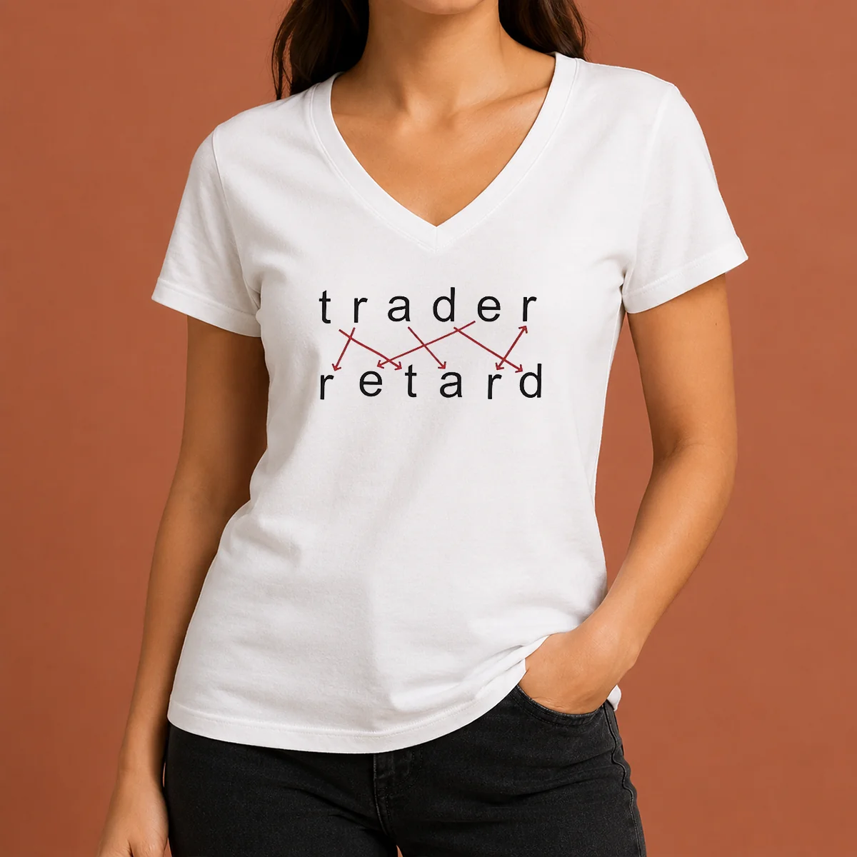 Hot Pretty Trader Retard Wordplay Stock V-Neck Shirt Hot Pretty Trader Retard Wordplay Stock V-Neck Shirt