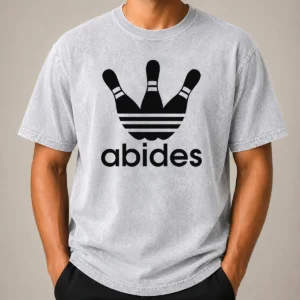 Nice Premium The Dude Abides Bowling Logo The Big Lebowski Washed T-Shirt
