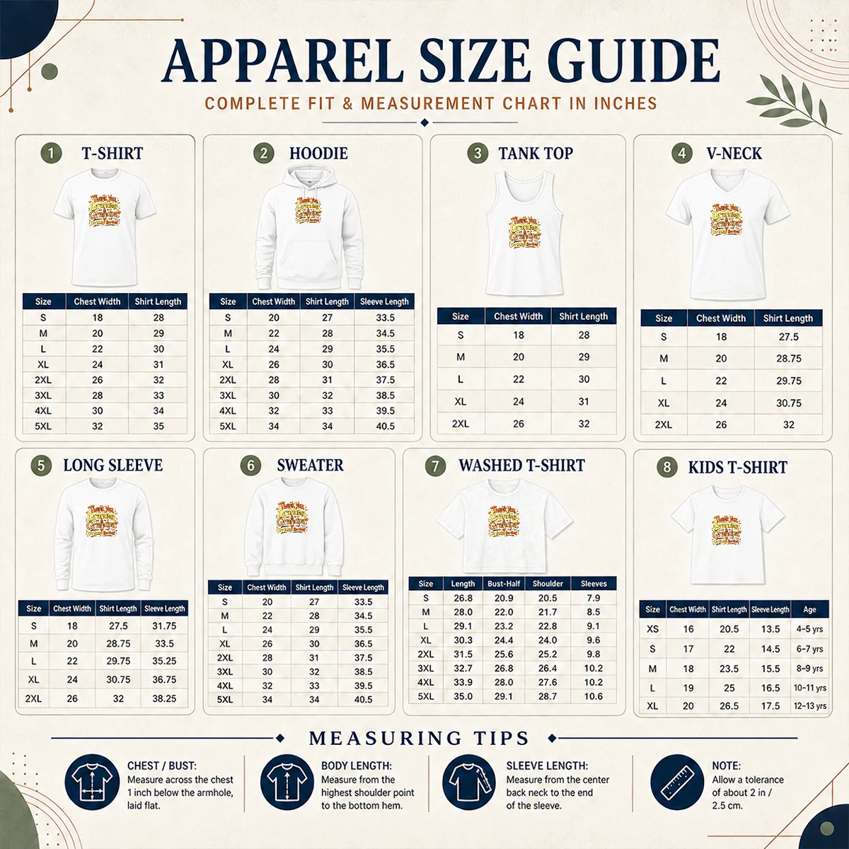 Official Funny Grandparents Day Thank You Heartbeat Doodle Size Chart Size chart for Official Funny Grandparents Day Thank You Heartbeat Doodle with measurements in inches and cm to help choose the right fit